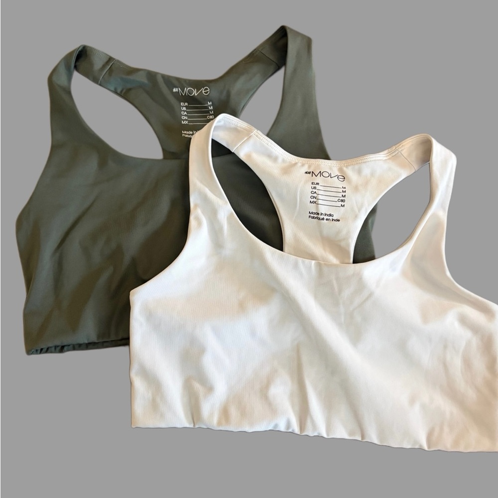 H&M Move Medium Support Sports Bras in Olive Green and White